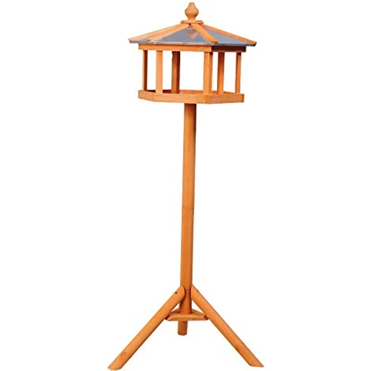 PawHut Vogelhaus Vogelvilla Futterhaus Vogelhäuschen mit Ständer und Zinkdach 110x40x40 cm – Bild 1
