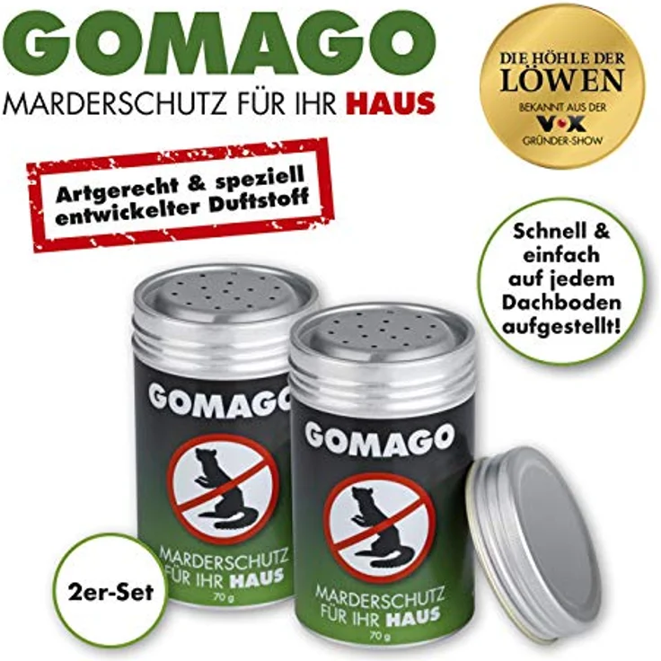 GOMAGO Marderschutz für Ihr Haus 2er Set | Zuverlässige und artgerechte Mardervergrämung durch Duftstoff | Alternative zu Marderschreck, Marderspray, Ultraschall [2 x 70g] – Bild 2