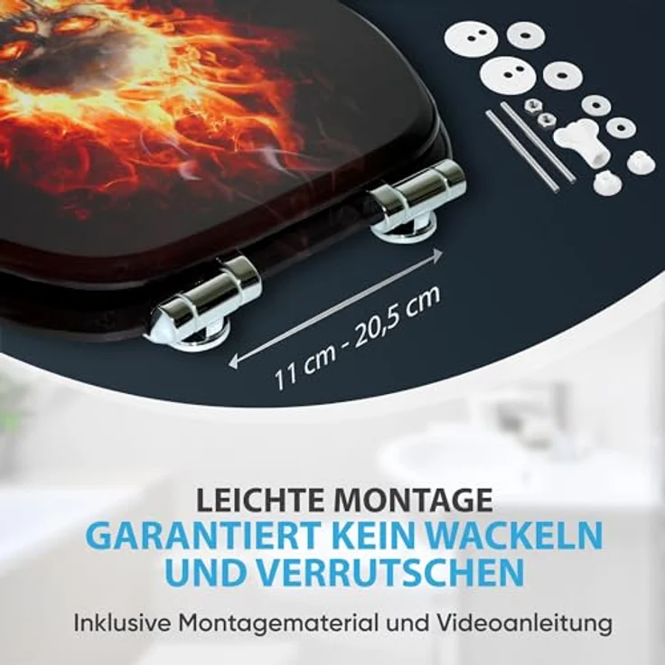 Sanilo WC Sitz Totenkopf in Flammen, Holz mit Absenkautomatik und antibakterieller Oberfläche, 47x37,7 cm – Bild 6