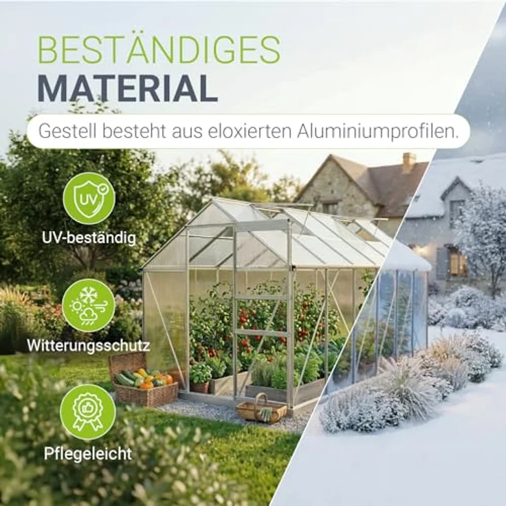 JUSKYS® Gewächshaus 7,2 m² - Aluminiumgestell & Stahlfundament, UV-beständig, abschließbare Schiebetür, belüftbare Dachfenster 61x57 cm, mit Regenrinnen – Bild 2