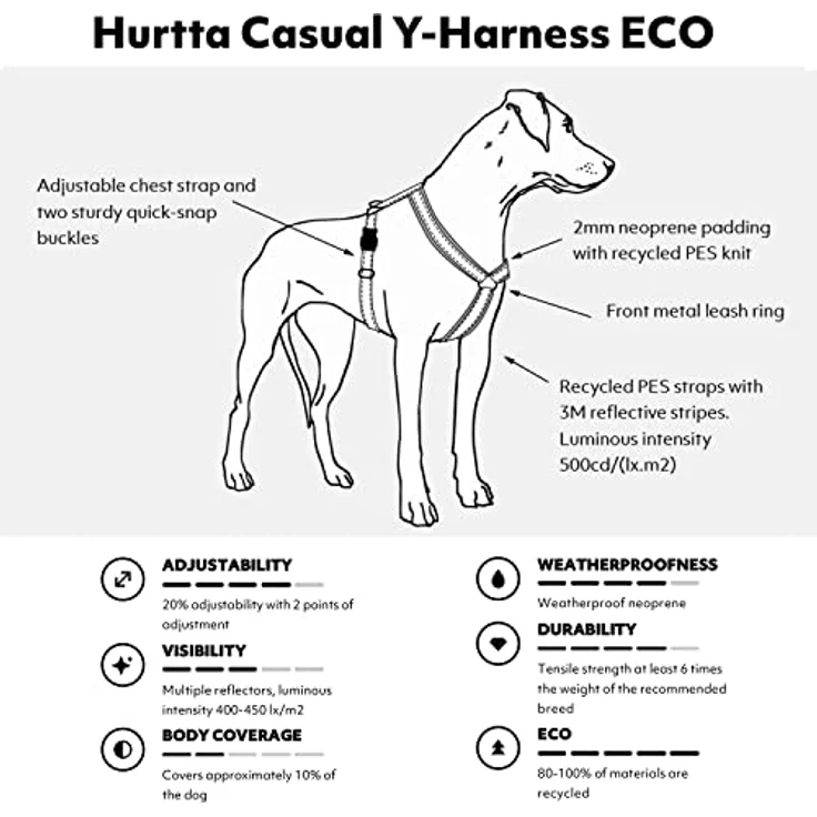 Hurtta Casual Y-Geschirr ECO Komfortables Hundegeschirr (Peacock, 45-55 cm) – Bild 2