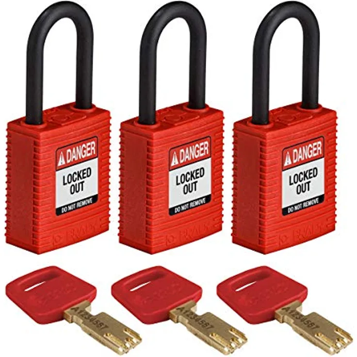 Brady SafeKey Nylon Lockout-Vorhängeschloss Mit Nylon Bügel 38.00 mm Rot KA - Gleichschließende Schlösser 3 Stück