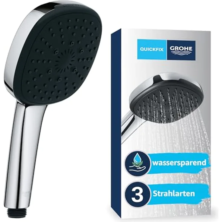 Grohe Handbrause 3 Strahlarten Vitalio Comfort 110 chrom, eckige Form, Rain/Jet/Massage Strahlarten, SpeedClean Silikondüsen