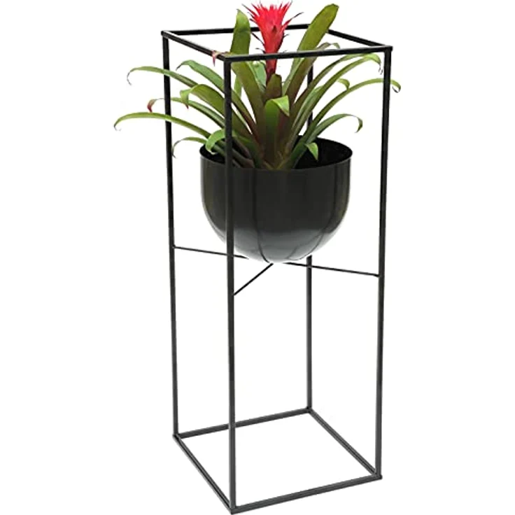 DanDiBo Blumenhocker Metall Schwarz für Innen mit Topf Eckig 82 cm Blumenständer 438 Blumensäule Modern Pflanzenständer Pflanzenhocker – Bild 1