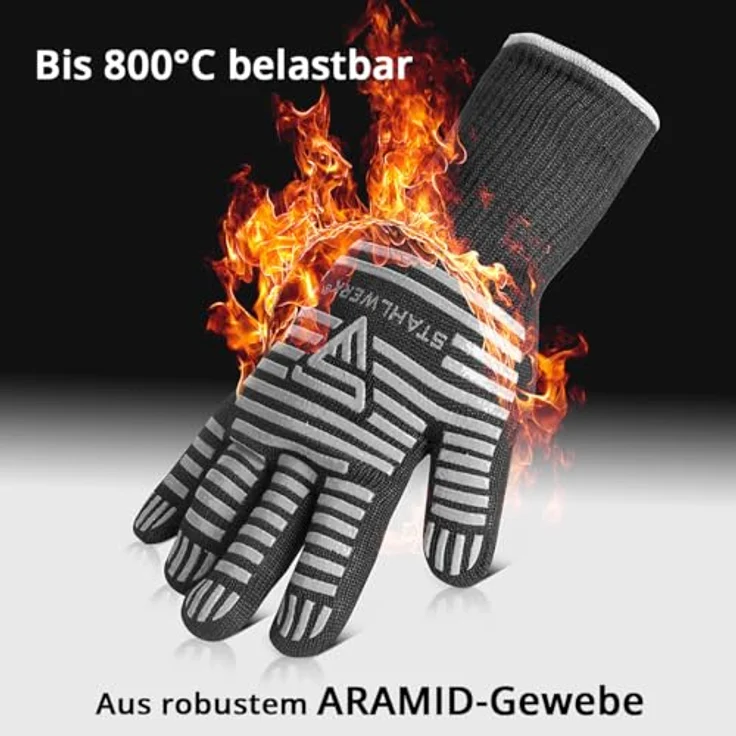STAHLWERK Hitzebeständige Arbeits- und Thermohandschuhe, feuerfest bis 800°C, EN 407:2004, aus robustem ARAMID-Gewebe, rutschfest und komfortabel – Bild 4
