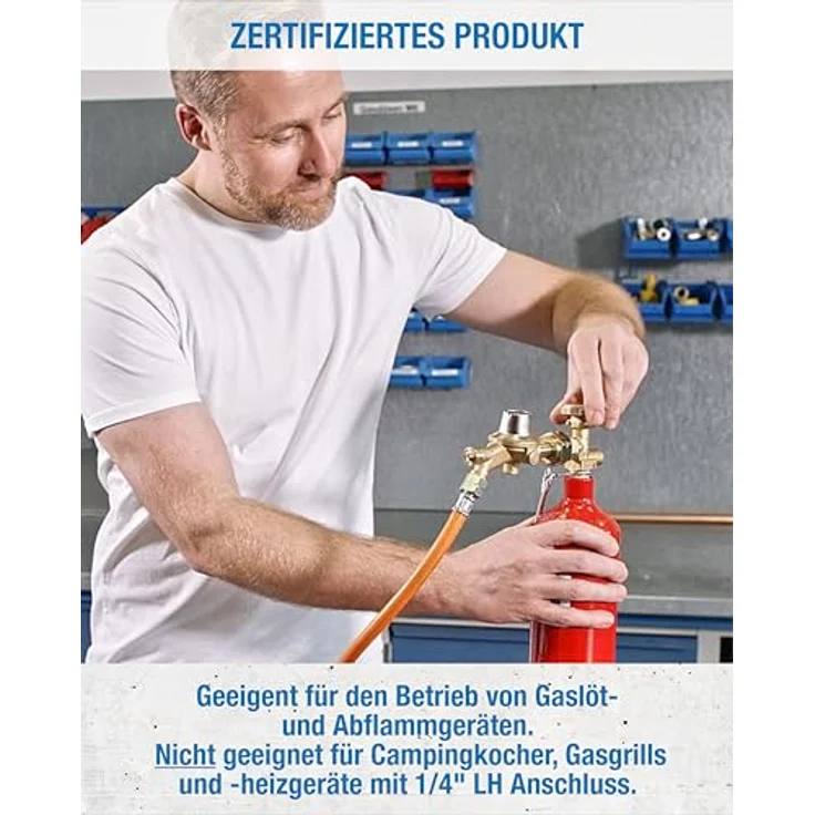 CFH Propan Druckregler DR 112, Gasdruckregler 2,5 bar mit Schlauchbruchsicherung, Eingang G.5 und Ausgang H.6 3/8", Durchfluss 6 kg/h, DVGW zertifiziert – Bild 4