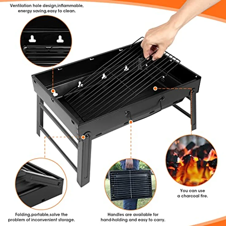 AGM Holzkohlegrill Picknickgrill Edelstahl Kleiner Grill Portable Campinggrill Abnehmbare BBQ Grills für Outdoor Garten Party usw. (52 x 29.5 x 22.2 cm) – Bild 5