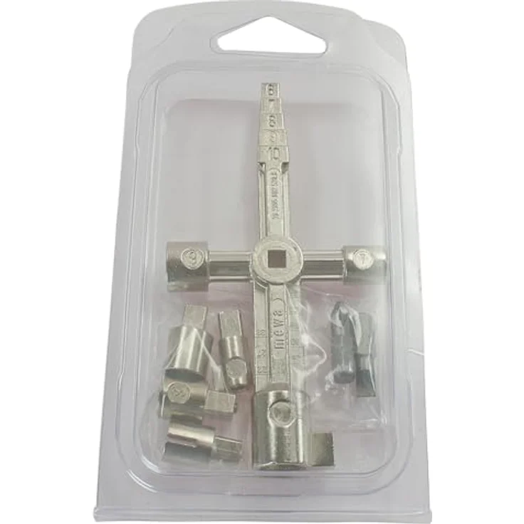 Dönges Multifunktionsschlüssel MFS, 122 x 64 mm, Innenvierkant und Schlitzschrauben, vernickelter Zinkdruckguss – Bild 2