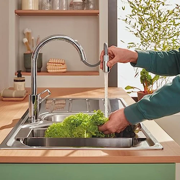 GROHE StartLoop - Einhand- Spültischarmatur (hoher Auslauf, herausziehbare Mousseurbrause, Schwenkbereich 360°, langlebig), chrom, 305560000 – Bild 2
