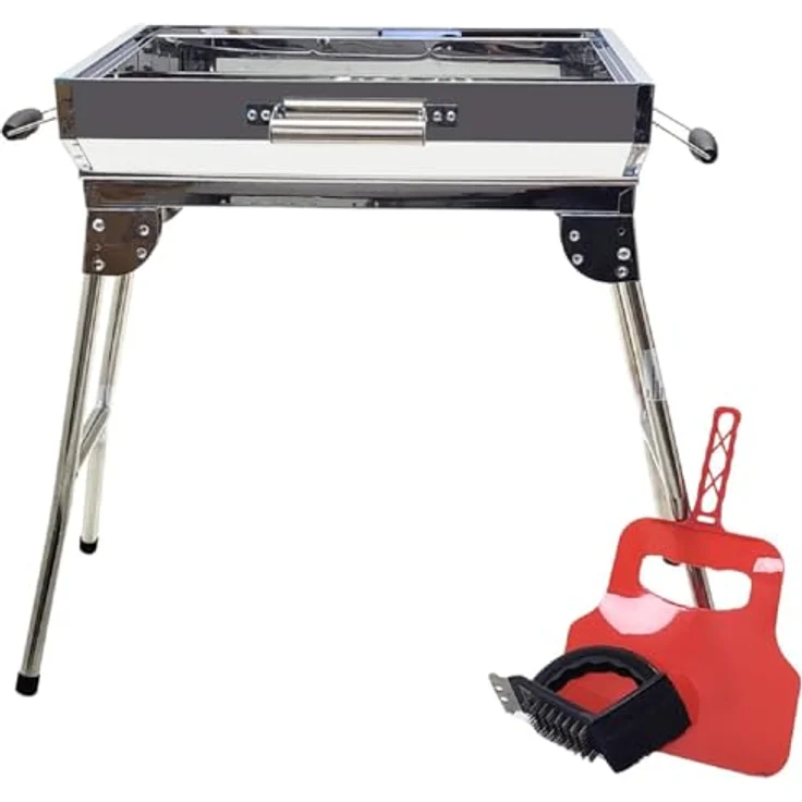 Grillpeter Holzkohlegrill Mangal Iskander Schaschlikgrill Edelstahl mit Grillrost, tragbar und rostfrei, Silber – Bild 1