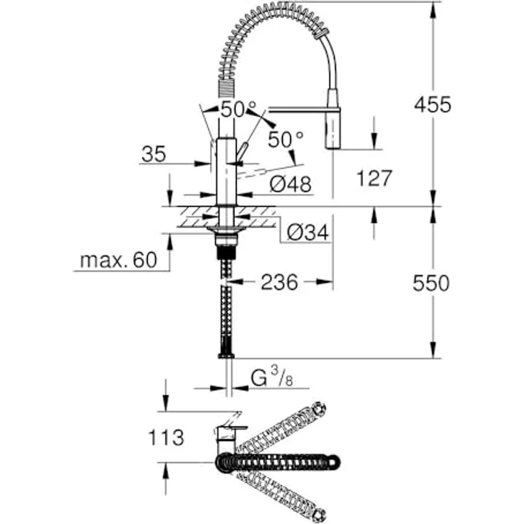 Grohe Einhebel Spültischbatterie 30361000, Hochdruck Küchenarmatur mit QuickFix, chrom, 360° schwenkbarer Auslauf, Keramikkartusche mit Temperaturbegrenzer – Bild 3