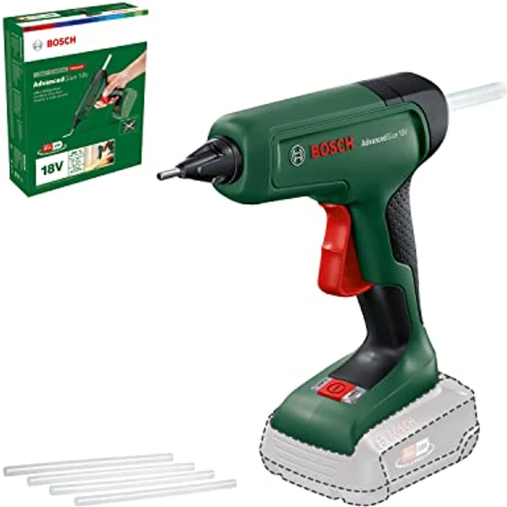 Bosch Akku-Klebepistole AdvancedGlue 18V (ohne Akku; 18V System; 4x Klebestifte; Aufheizen in 90 Sek; Dual-Temp-Modus 130°C - 200°C; im Karton) – Bild 1