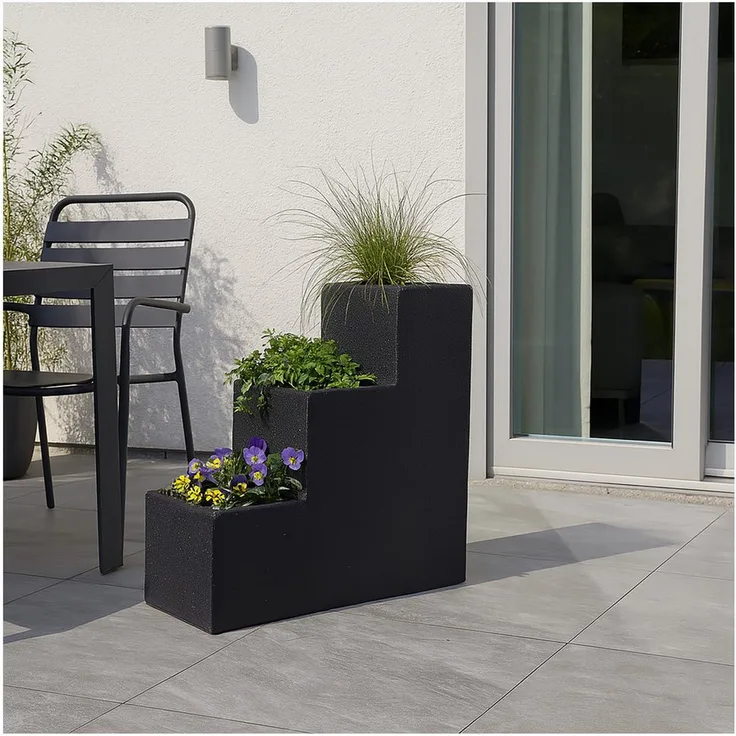 HTI-Living Pflanzkübel 3-stufiger Blumentopf in Steinoptik, wetterfestes Kunststoffdesign für Terrasse und Balkon, platzsparend