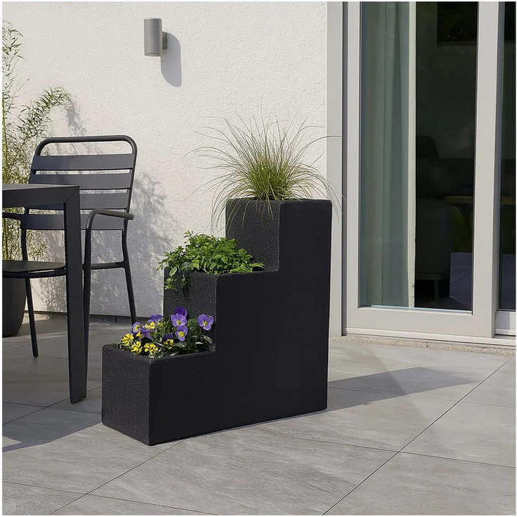 HTI-Living Pflanzkübel 3-stufiger Blumentopf in Steinoptik, wetterfestes Kunststoffdesign für Terrasse und Balkon, platzsparend