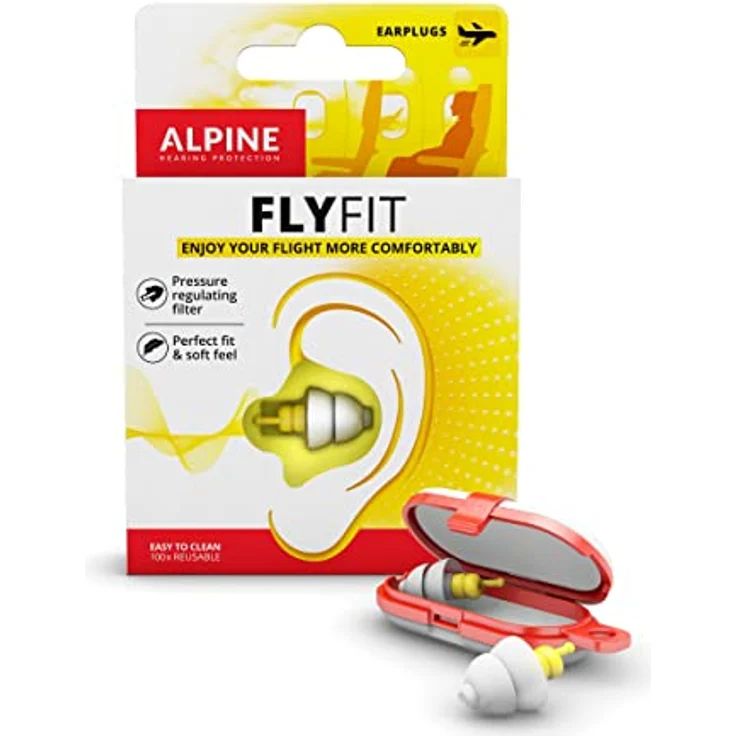 Alpine FlyFit Gehörschutz Ohrstöpsel für Flugzeuge - Regulieren den Luftdruck zur Vorbeugung von Trommelfellschmerzen - Weiche Filter für Reisen - Bequemes hypoallergenes Material - Wiederverwendbar – Bild 1