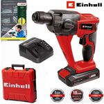 Einhell Akku-Bohrhammer TE-HD 18 Li 18V mit Bosch Befestigungsset, kraftvoller Hammerfunktion, LED-Licht und SDS-Plus-Aufnahme in Systemkoffer, rot