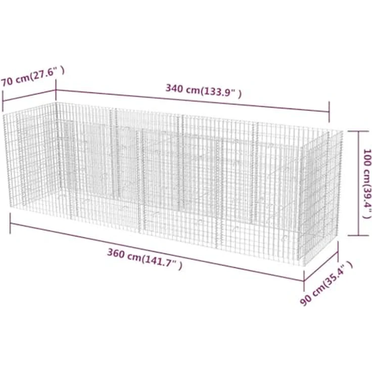 vidaXL Gabionen-Hochbeet Stahl 360×90×100 cm – Bild 4