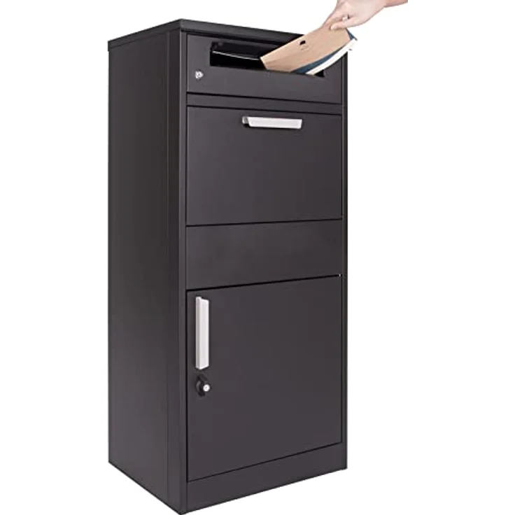 XPOtool Paketkasten Schwarz 1120 x 500 x 370 mm, Standbriefkasten Stahl, Private Paketannahme geeignet für Pakete und Päckchen – Bild 3