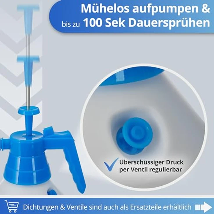 Nanoprotect Handsprüher 1,5 Liter | Drucksprüher mit Verstellbarer Messingdüse, Pumpsprüher | Gartenspritze, ergonomischer Griff | blau – Bild 3