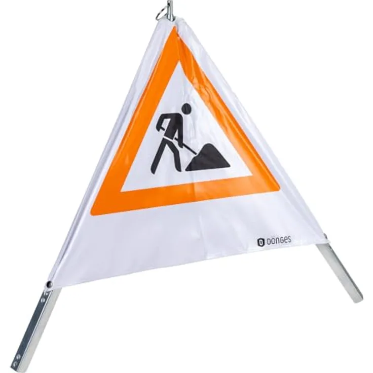 Dönges Faltsignal Warnpyramide Warndreieck Baustellenschild 70 cm Tagesleuchtfarbe 3x Symbol Baustelle, witterungsbeständig, schmutzunempfindlich, langlebig, standsicher, 3,3 kg