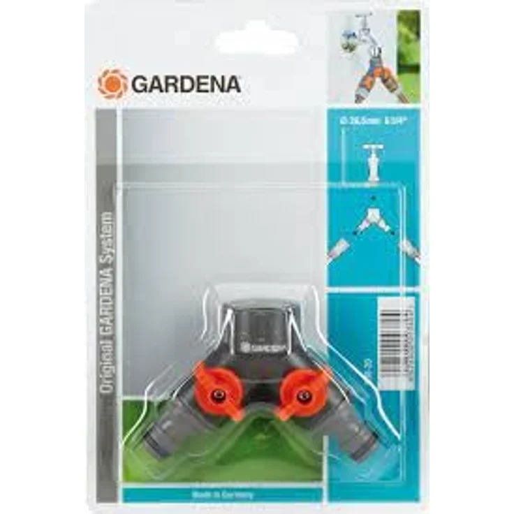 GARDENA 2-Wege-Ventil: Wasserverteiler für Wasserhahn mit 26.5 mm (G 3-4 Zoll) Gewinde, für gleichzeitigen Anschluss von zwei Geräten, beide Ausgänge regulierbar (938-20) Bewässerungszubehör – Bild 3
