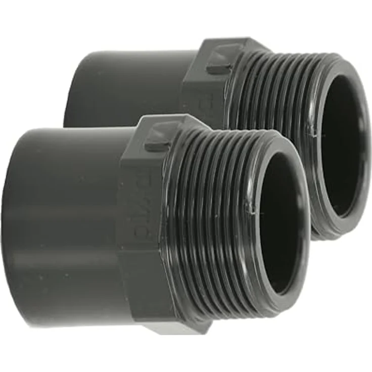 HAF 2x PVC Fittings Übergangsnippel 50/63mm x 2", Klebemuffe mit Außengewinde, graues PVC, PN16 für Druck- und Saugleitungen – Bild 1