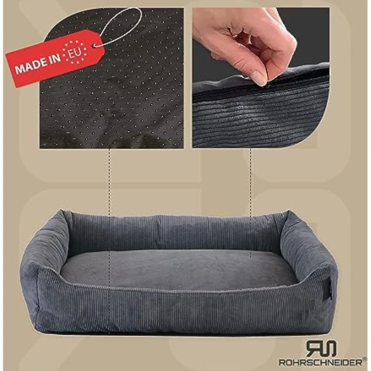 Rohrschneider Katzenbett Cordstoff mit Spielkugelset, langlebiger Cordstoff in 100% Polyester, Antirutschstoff, T49xB70xH15cm, blau – Bild 2