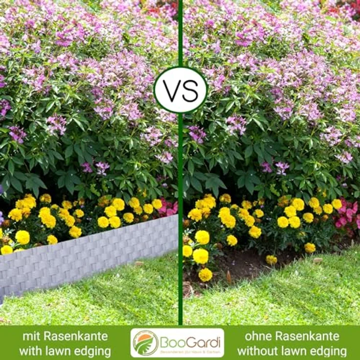 BooGardi Rasenkante Kunststoff Rattanoptik 4 Farben 80cm x 9,5cm 5er/10er/20er Set · Grau 5er Set · Flexible Beeteinfassung · Beetumrandung Garten · Mähkante Raseneinfassung – Bild 4