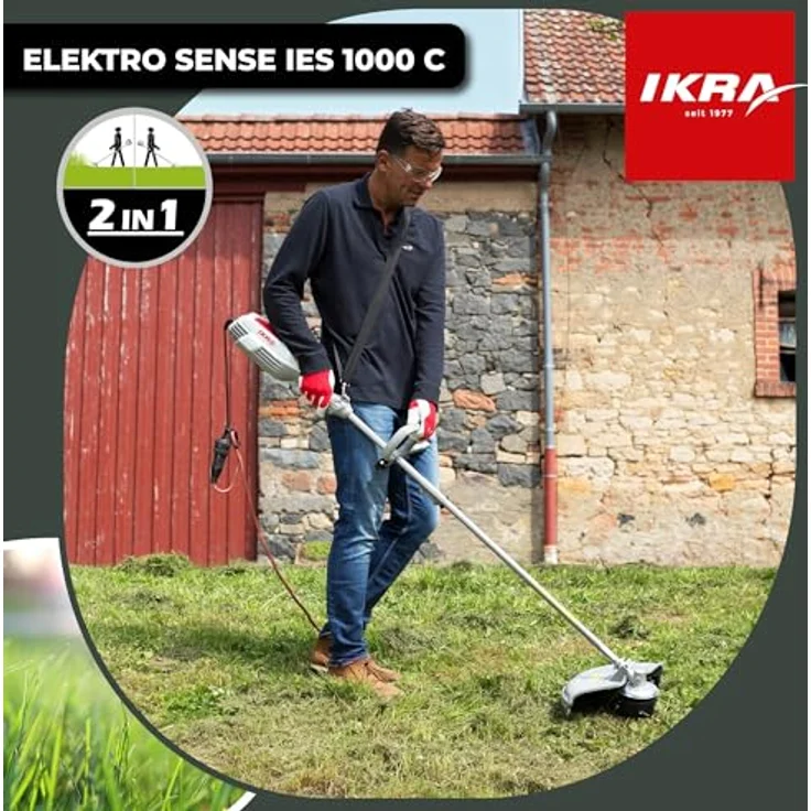 IKRA Elektro Sense Rasensense IES 1000 C Schnittkreis 37cm 1.000W inkl. Fadenspule Dickichtmesser Schultergurt – Bild 3