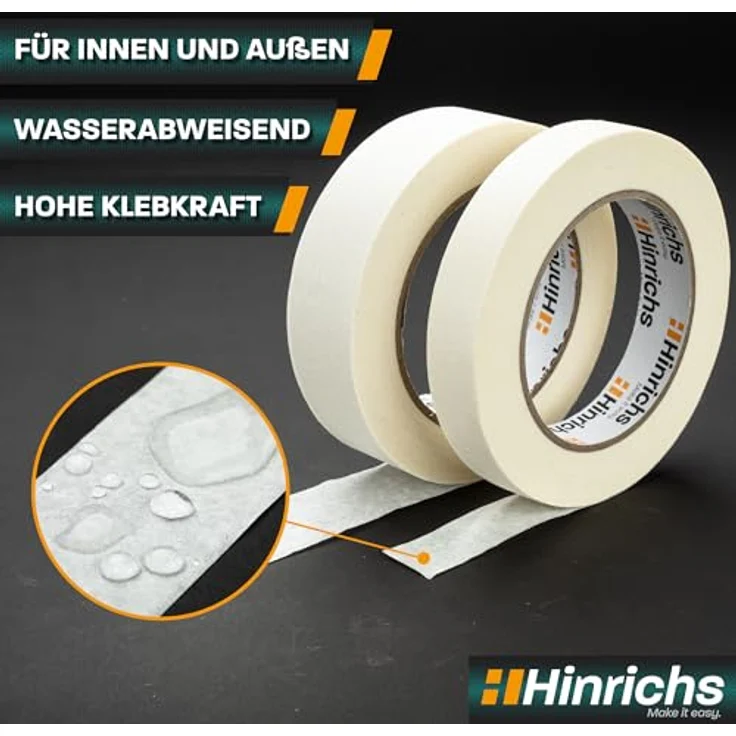 Hinrichs 4 x Kreppband - 3 Rollen 50 m x 30 mm plus 1 Rolle 50 m x 20 mm – Malerkrepp für sauberes Abkleben der Abdeckfolie bei Malerarbeiten – Bild 3