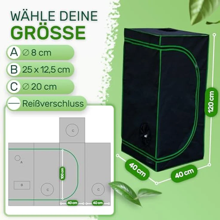 Melko Gewächshaus Growbox für Indoor & Outdoor, 99,9 % lichtundurchlässig, Schwarz / Grün – Bild 4