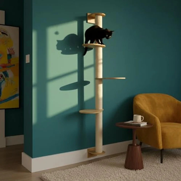 EYEPOWER Wandkratzbaum Luna, 175 cm mit 3 Plateaus aus Massivholz, stabile Wandmontage, 100% Sisal, ideal für Katzen zum Klettern und Kratzen – Bild 5