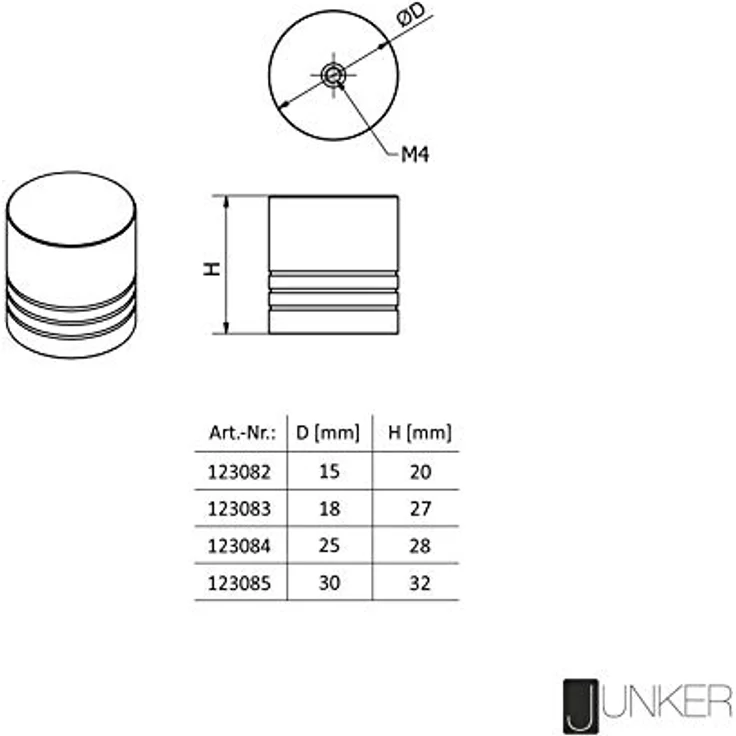 SO-TECH Möbelknopf BRISTOL, Ø 30 mm, Höhe 32 mm, gebürsteter Edelstahl, inkl. M4 Befestigungsschraube – Bild 3
