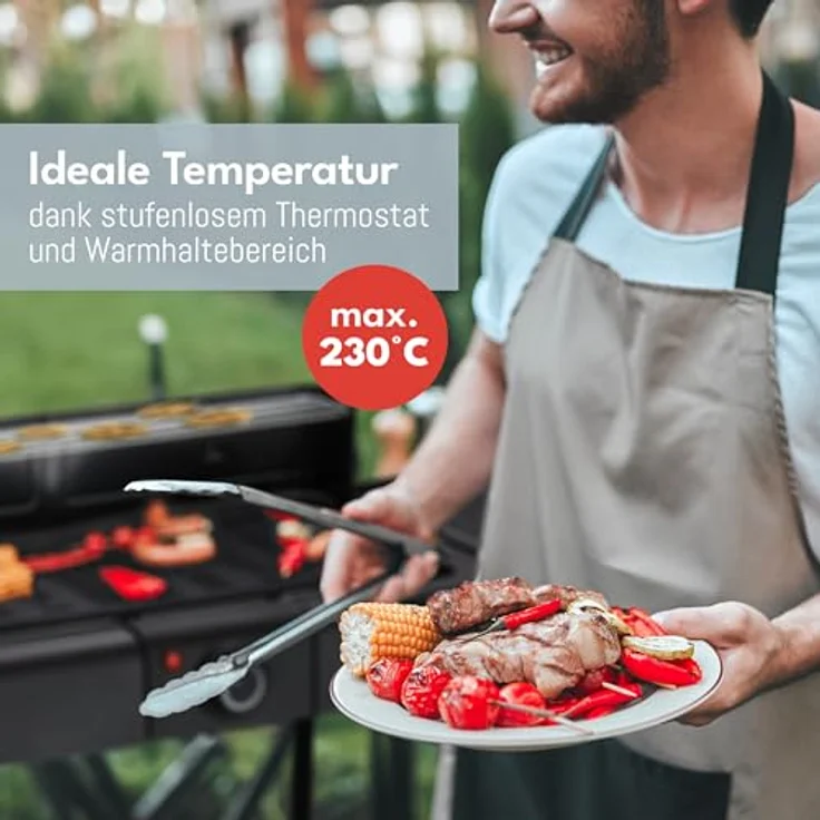 LEBENLANG 2in1 Elektrogrill Tischgrill elektrisch, 2000W mit Temperaturregler, inkl. Standfuß & Grillzange, für Balkon & Wohnung, antihaftbeschichtet, kompakt & mobil – Bild 4