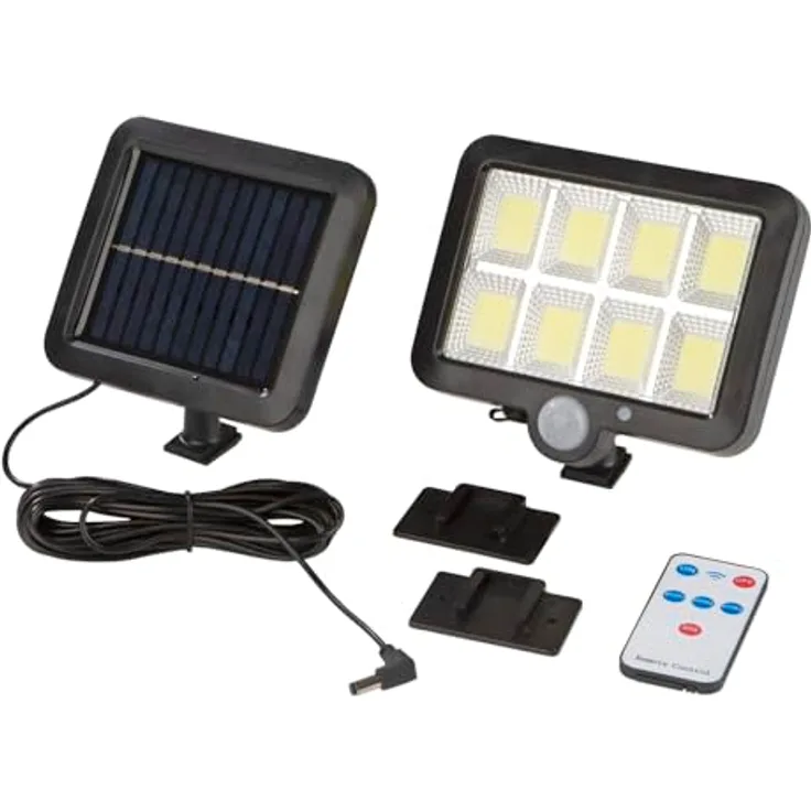 EASYmaxx Bewegungsmelder Solar-Strahler, 300 Lumen mit 8 COB-LEDs, mit Fernbedienung und Dämmerungssensor