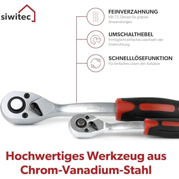 siwitec Werkzeugkoffer 139-teilig, Werkzeug Set CRV, Werkzeugkasten, Profi Werkzeugkoffer (139 St., enthält 139 Werkzeuge), vielseitig, ergonomisches Design, kompakt, leicht, handlich, 139 Teile – Bild 3