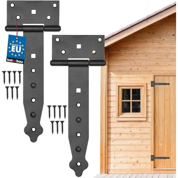 KOTARBAU® 2er Set Kreuzgehänge - 200 mm T Scharniere aus pulverbeschichtetem Stahl, Schwarz - Schwerlast-Gartentor- und Türscharniere für Holztüren, korrosions- und UV-beständig, einfache Montage