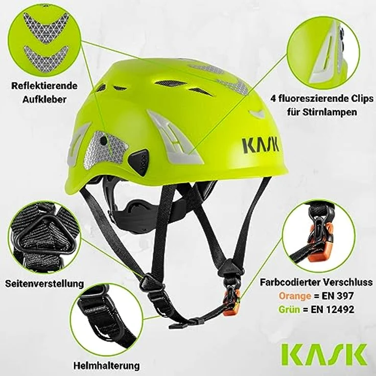 Kask Schutzhelm Superplasma HI VIZ - Arbeitsschutzhelm, Drehrad, Reflexstreifen, EN 397, rot – Bild 2