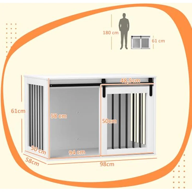 PawHut Hundekäfig für Zuhause, Hundehütte mit Schiebetür, 98 x 58 x 61 cm, Weiß, für große Hunde unter 30 kg – Bild 5