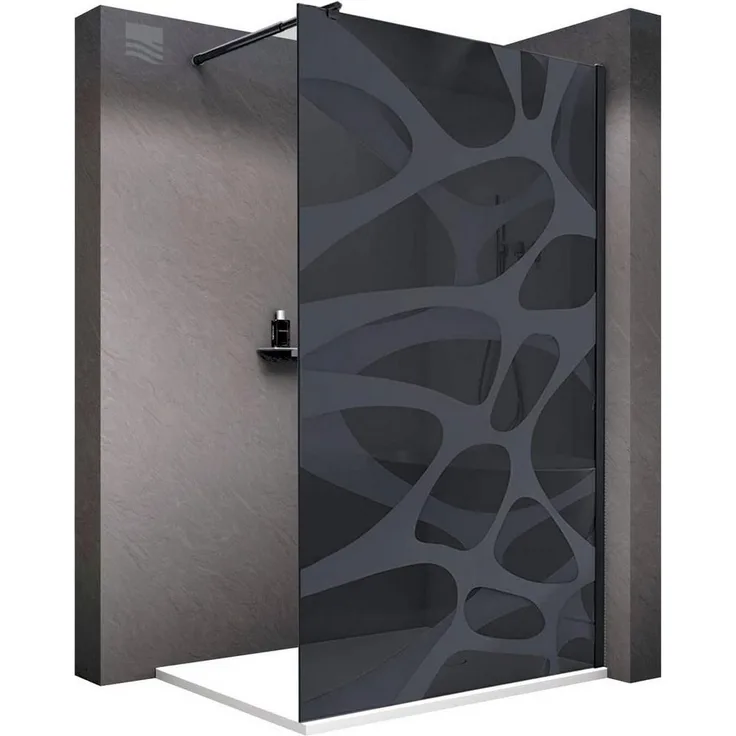 Bernstein Walk-in-Dusche EX101, 10mm ESG-Sicherheitsglas Nano-Beschichtung, 200cm Höhe, graues Glas mit Milchglas-Muster, Schwarz Matt Profile