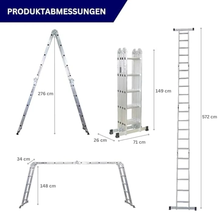PROREGAL Sprossen-Mehrzweckleiter MULTISTEP, 4-teilig Aluminium, bis zu 5,7m Höhe, Traglast 150kg, Flexibel als Stehleiter oder Anlegeleiter nutzbar – Bild 2