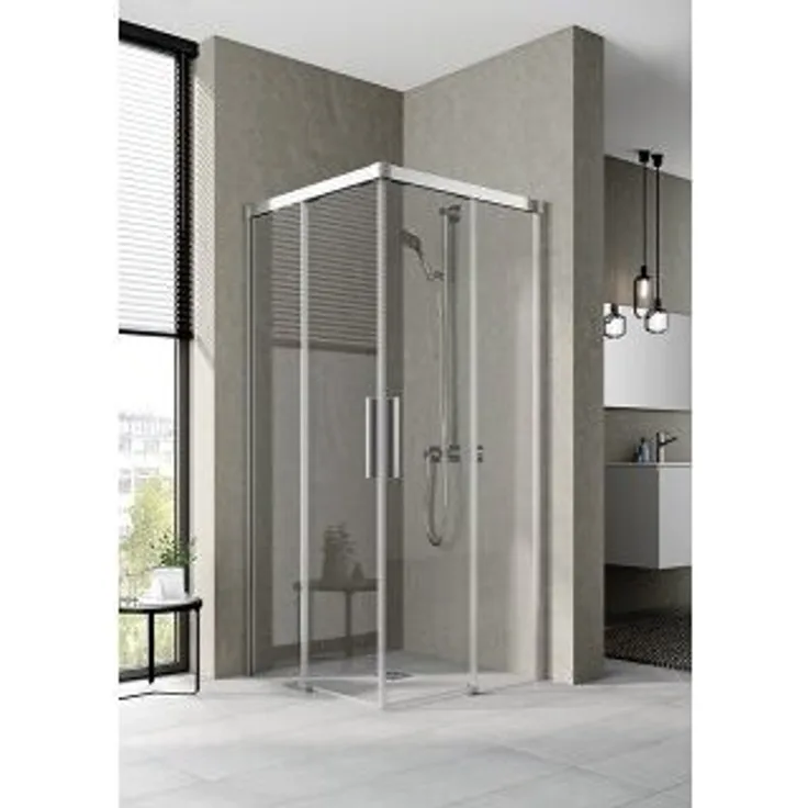 Kermi NIC2R10018VUK Eck-Halbteil rechts Nica C2R, 1000 mm, barrierefrei, mit ESG-Sicherheitsglas und Soft-Open/Soft-Close-Funktion, silber hochglanz