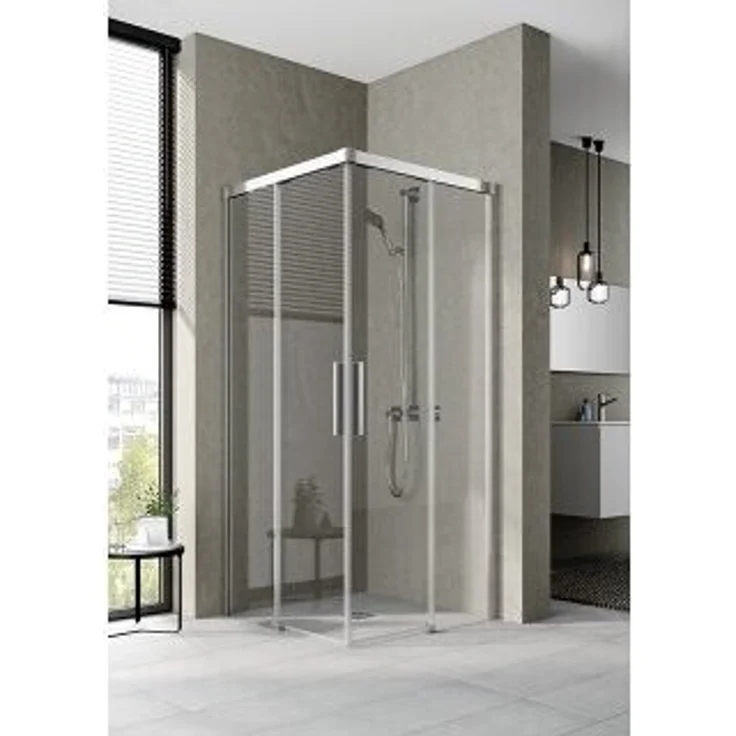 Kermi NIC2L10020VUK Eck-Halbteil links Nica C2L, Duschabtrennung mit 6 mm ESG Sicherheitsglas, Profilfarbe Silber hochglanz, barrierefrei, seitlich öffnend