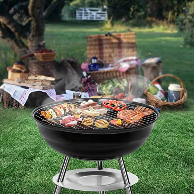 SunJas Holzkohlegrill, tragbar, zerlegbar, für Grill, Außenbereich, Garten, Camping und Picknick (für 3-5 Personen) – Bild 5