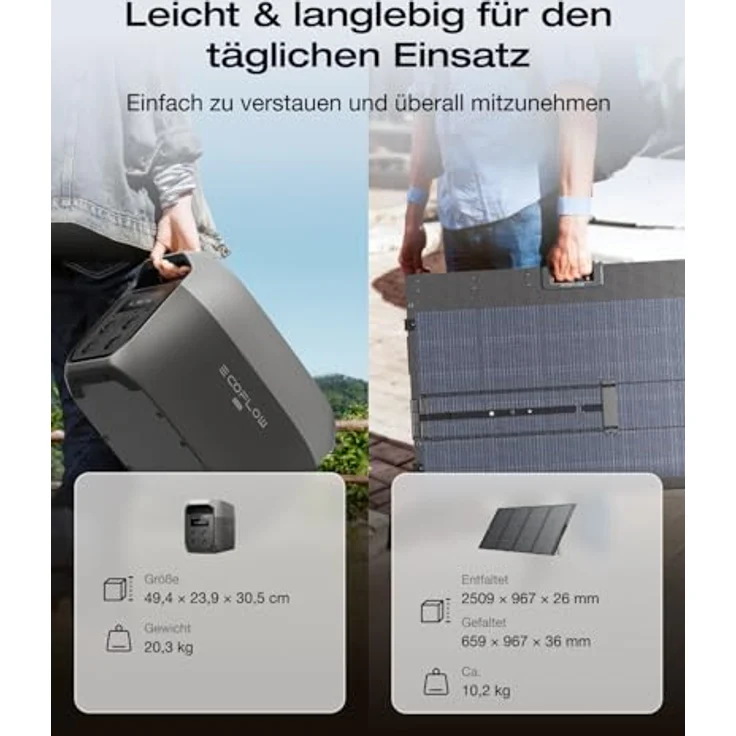EcoFlow DELTA 3 Max, tragbare Powerstation 2 048Wh mit 400W bifazialem Solarpanel, LiFePO4 Batterie, 3 200W Ausgang, 0–80 % Ladung in 51 Minuten – Bild 4