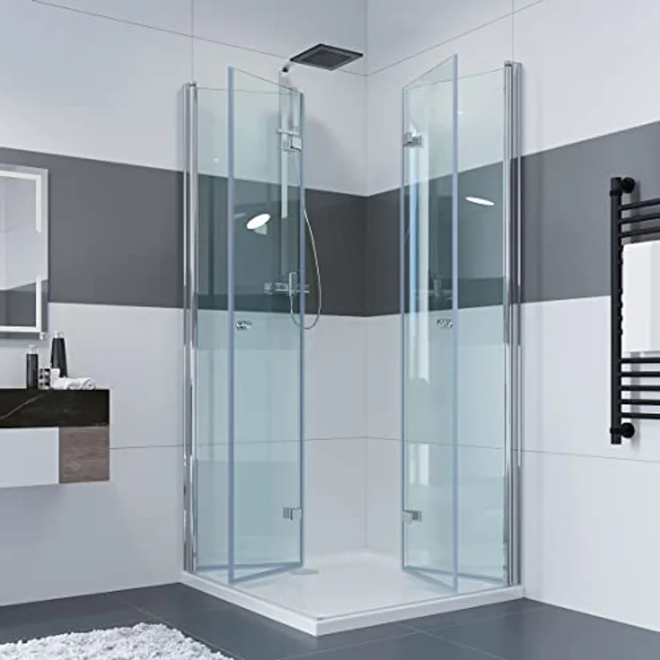IMPTS Duschkabine 80x100 cm Duschabtrennung Falttür Eckeinstieg Komplettset Dusche MIT Duschwanne & Ablaufgarnitur, 185cm – Bild 2