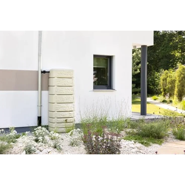 Graf 4Rain Regentonne Wand-Tank SLIM Stone Dekor 500L sandbeige, Stilvolle Steinoptik, inkl. Auslaufhahn – Bild 4