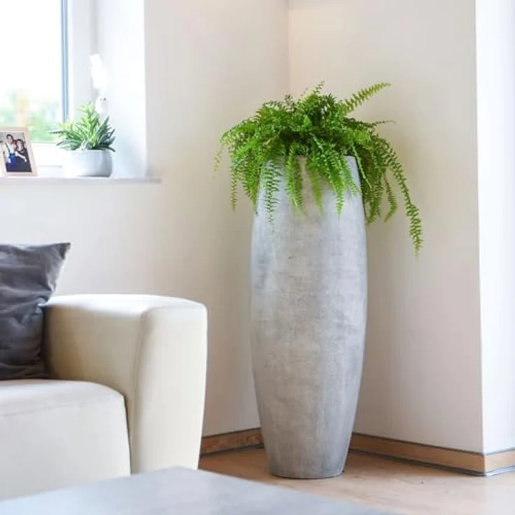 VIVANNO Pflanzkübel Bodenvase Fiberglas Magnum, Beton-Design Grau, 100x29 cm, wetterfest und frostsicher für innen und außen – Bild 2