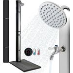 Arebos Solardusche 35L & Bodenelement, mit integriertem Thermometer & Fußdusche (Set), moderne Design, energiesparend, mit UV-beständigem PVC-Tank (weiß)