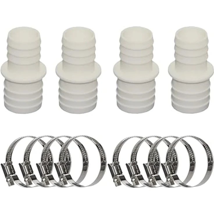 HAF 4x Schlauchverbinder 32mm x 38mm | Schlauchtülle x Schlauchtülle | Inkl. 8 Edelstahl-Schellen | UV-beständig für Pool- und Teichbau, Weiß – Bild 1
